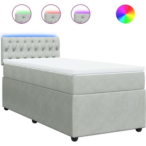 Lit simple  Lit adulte  Sommier à lattes de lit et matelas Gris clair 90x190 cm Velours