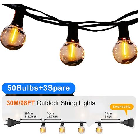 Lumières de guirlande pour gazebo extérieur, design incassable, étanchéité garantie, 30m 50 lampes (1/2)