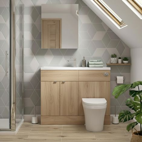 Hudson Reed Fusion Compact Bleached Oak Woodgrain 1000mm 2 Door Combination Vanity Unit Toilet Suite - CBI3042 (1/4)