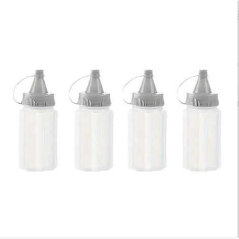 Lot de 4 flacons à condiments professionnels Distributeur de sauce en plastique épais pour cuisine/extérieur, mini récipients à ketchup et miel (1/5)
