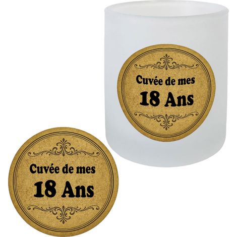 Verre dépoli cuvée de mes 18 ans avec sous-verre assorti (1/4)