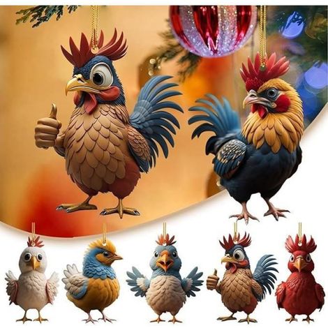 Boules de Noël - Mignon Coq - 6 pièces - Acrylique - Décoration suspendue - Noël (1/4)