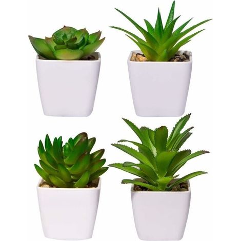 Bardusch-Paquet de 4 plantes artificielles d'intérieur en plastique succulentes en pot combinaison salle d'étude Restaurant décoration de table (1/5)