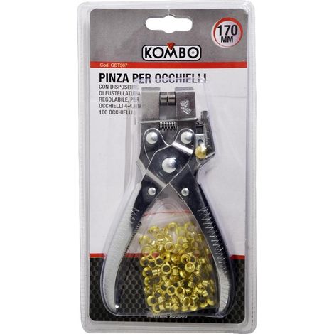 KOMBO - PINZA PER OCCHIELLI 170mm con dispositivo di fustellatura regolabile
