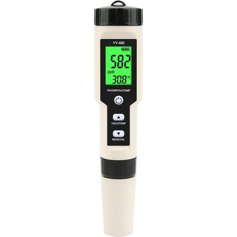 Testeur de qualité de l'eau, 4 en 1, PH/ORP/riche en hydrogène/température, protection IP67, matériau ABS, noir/blanc