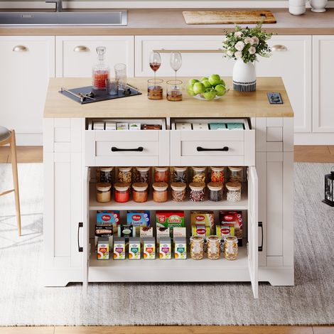 Carro de Cocina con 2 Puertas de Cristal, 1 Cajón, 6 Estantes, Enchufes y USB, Mesa Abatible, MDF, 120 x 40 x 92 cm (1/5)