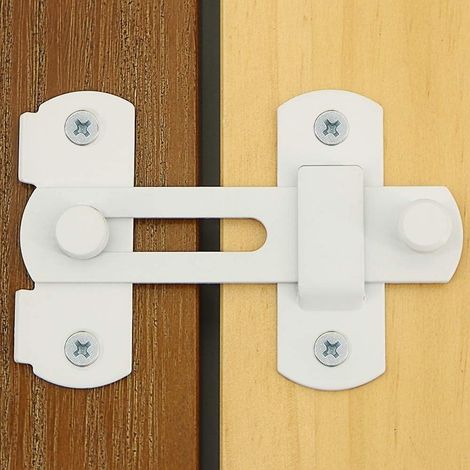 Verrou de Porte Coulissante Serrure de Porte Loquet à Bascule Boulon de Verrouillage de Boucle avec Vis pour Porte, Fenêtre, Placard et Jardin, Blanc Brillant en Acier Inoxydable. (1/5)