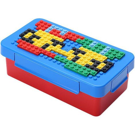 Boîte déjeuner créative pour enfants avec couvercle bleu, puzzle pixel à assembler, lunch box DIY éducative, contenant repas durable, étui portable pour écolier, coffret déjeuner ludique (1/5)