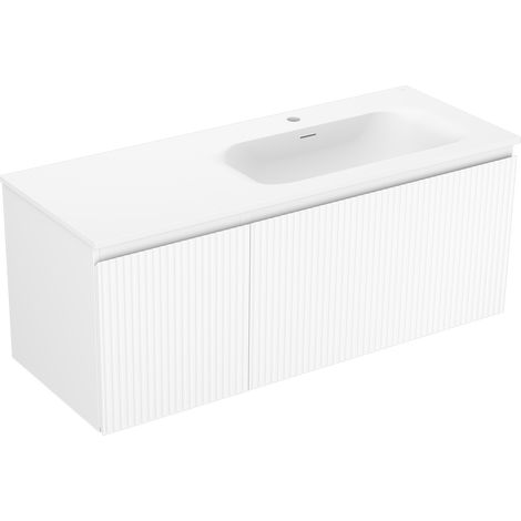 Mexen Rivel Badezimmerschrank 120 cm mit Waschbecken Vela rechts, 1S, 1D, gefräst, weiß matt - 91A23-12047-3-BBFF01-W23P01 (1/5)