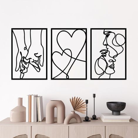 CCYKXALot de 3 décorations murales minimalistes en métal pour la Saint-Valentin, la Saint-Valentin, la chambre à coucher, le salon