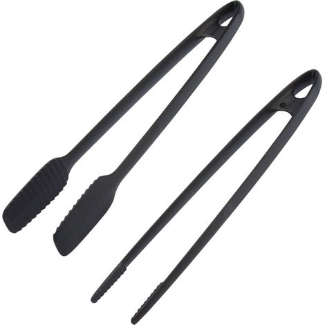Pince à Rôtir/à Servir et Pince à Barbecue, Set de 2 pièces, Plastique, longueur : 29 et 33 cm, Noir, 286922E7