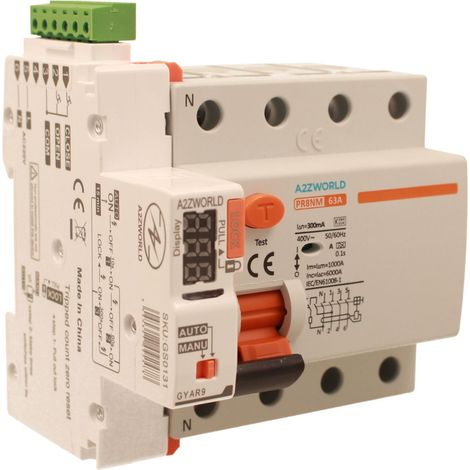 RCCB Interruttore Differenziale Puro Riarmo Automatico, Tipo A 3P+N 5M 6000A 300mA AC 400V IP20 IEC61008-1 PR8NM, Corrente Disponibili 25A 40A 63A  (63A)