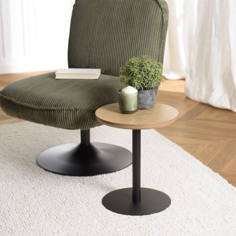 AGATHE - Table d'appoint ronde en bois couleur naturelle pied noir D35cm