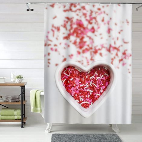 Rideau de douche motif amour romantique aquarelle, polyester, 90x180 cm (1/5)