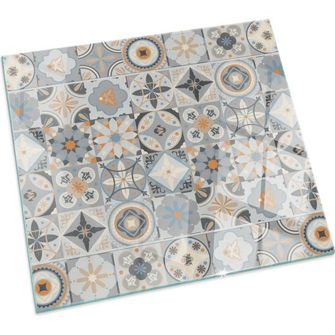 Plaque de protection de sol en verre trempé pour cheminée et poêle à bois pare-feu contre les étincelles Motifs mosaïques sur carreaux Carrée 50x50 cm