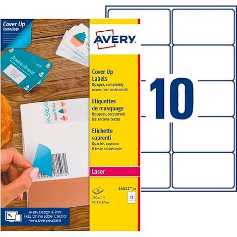 Etiquettes opaques de masquage laser 99,1 x 57 mm Avery blanche - Boîte de 250 (1/2)