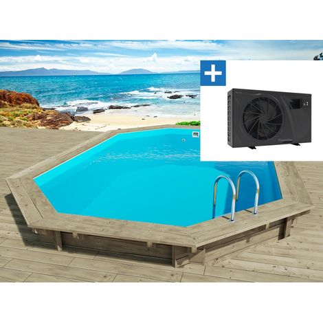 Holzpool "Florida 145" – 6,57 x 4,57 x 1,44 M + Wärmepumpe – 6,1 kW Leistung