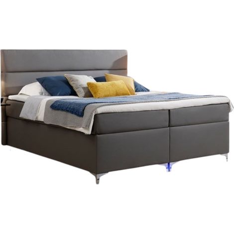 Lit boxspring 180x200 simili cuir gris foncé Mador (1/5)