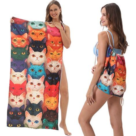 Serviette de plage pliable deux-en-un, serviette de plage intégrée, sac de rangement intégré, tapis de plage (1/3)