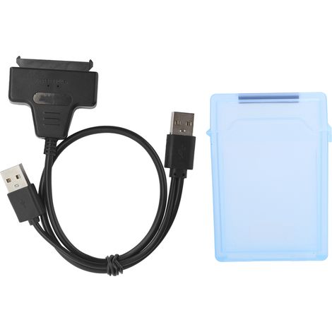 Câble adaptateur disque dur SATA HDD/SSD double interface avec boîtier de protection 2,5 pouces bleu (1/5)