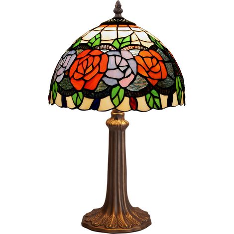 Lampe de table base en forme avec abat-jour Tiffany diamètre 20cm Série Rosy