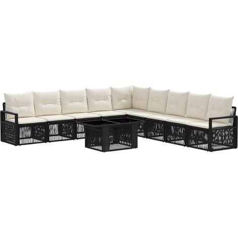 Set Divano da Giardino 10 pz Nero e Bianco Crema polyrattan vidaXL (1/5)