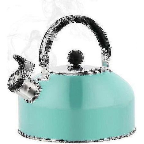 Bouilloire sifflante 2,0 l en acier inoxydable poli de haute qualité, idéale pour le camping (bleue). (1/5)