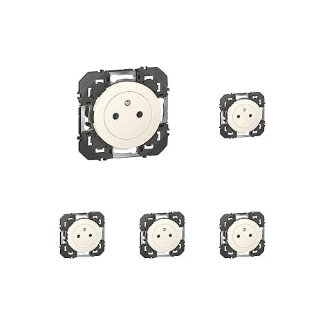 Legrand – Lot de 5 prises avec terre Dooxie – Prise affleurante blanche – 16A 230V – Bornes automatiques pour connexion rapide sans outil