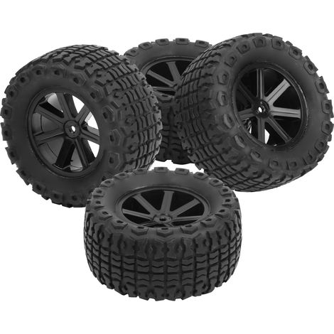 Lot de 4 pneus en caoutchouc 1/10 RC pour véhicule tout-terrain HIMOTO DREKKER, bande de roulement à dents carrées, noir (10056) (1/5)
