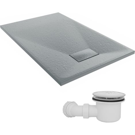 NRG 1100 x 700mm SMC Anthracite Rectangle Slate Effect Bathroom Shower Tray & Fluidmaster Fast Flow Waste Trap