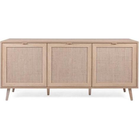 Les Tendances – Buffet 3 portes 150x40x71 cm en panneaux de particules et bois massif – Décor cannage naturel – Style moderne et épuré (1/5)