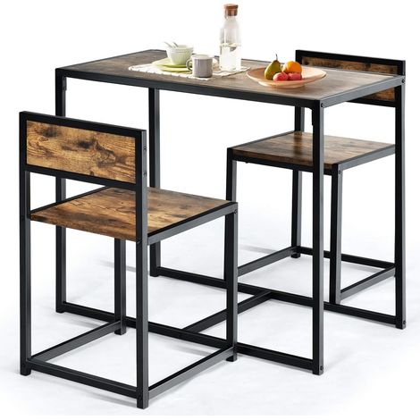 COSTWAY Ensemble Table à Manger 1 Table et 2 Chaises Encastrable Style Industriel Moderne pour Salle à Manger, Bistro (1/5)