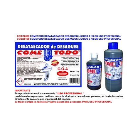 cometodo desatascador desagues liquido 1 kilos uso profesional (caja 6 unidades)