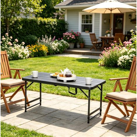 Tavolo da giardino pieghevole 118x60x74 cm in HDPE e acciaio nero, regolabile (1/5)