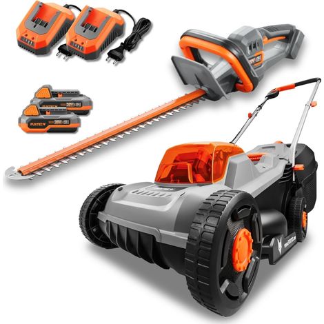 Kit outils jardin sans fil 20V : tondeuse 30 cm et taille-haies 52 cm avec batteries (1/5)