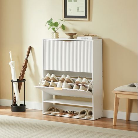 Zapatero 80 x 24 x 102 cm, altura regulable, con antivuelco, blanco OKMYHOME (1/5)