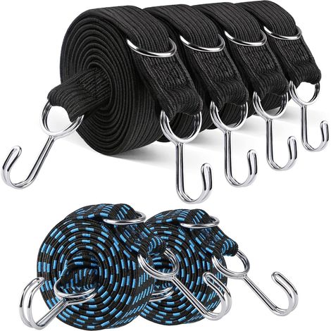 Lot de 6 tendeurs élastiques avec crochets, 4 sangles élastiques extra longues de 2 m et 2 cordons élastiques bleus de 1 m, 200 x 3 cm, 100 x 3 cm (1/4)