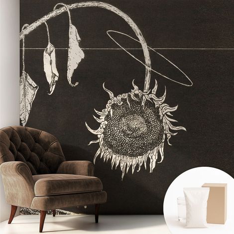 Papier peint intissé à motifs décoratifs pour salon chambre et bureau Décoration murale élégante avec colle Tournesol nostalgique 250x250 cm (1/5)
