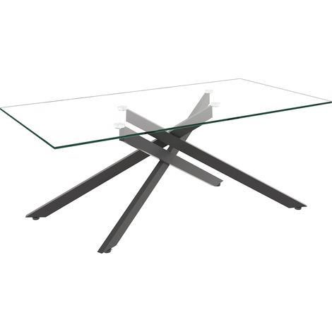 Table basse rectangulaire en verre trempé avec pieds en métal noir - 120x60x46 cm (1/5)