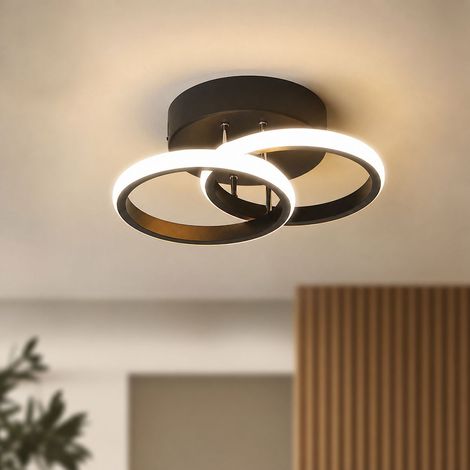 Plafonnier LED design géométrique noir, fer et PVC, 18W lumière tricolore, 27x17cm pour entrée couloir dressing (1/4)