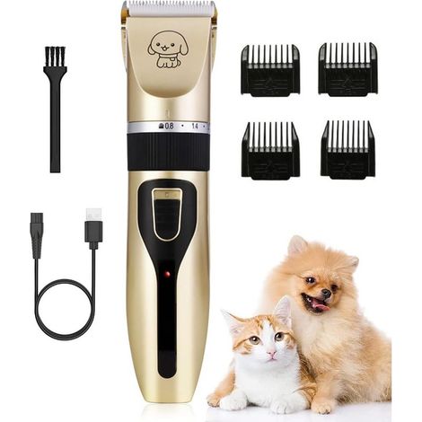 Tondeuse Chien Professionnelle, Tondeuse à poils d'animaux, tondeuse à cheveux avec câble USB rechargeable et silencieuse pour chiens et chats grands/longs/courts/frisés (1/5)
