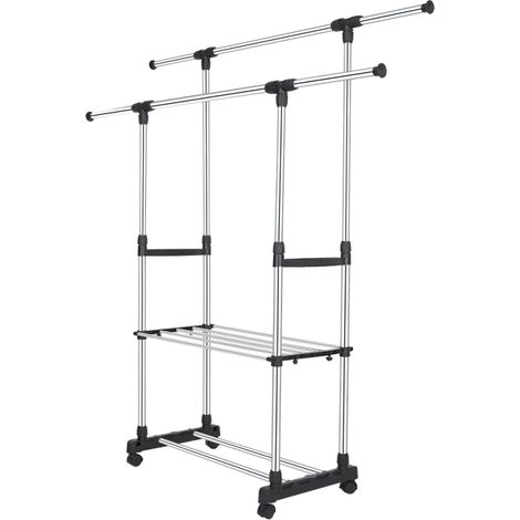 Barras para colgar ropa, ajustables, con ruedas, extensibles de 75 a 151 cm, con altura regulable. (1/5)