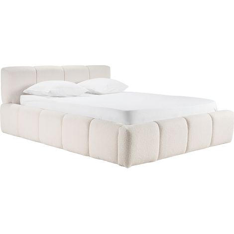 Lit coffre 2 places 160x200 cm en tissu laine bouclée MOTTO (1/4)