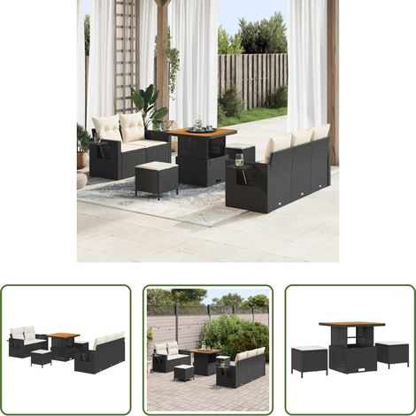 vidaXL Jardin -  Ensemble de canapé de jardin avec coussin 8 pcs Noir polyrotin (1/5)