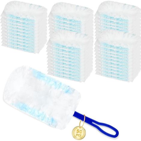 50 pieces dust magnet refill pack for Swiffer dust magnet, disposable feather duster starter set for vacuuming dust and removing hair (50 cloths + 1 handle) (1/5)