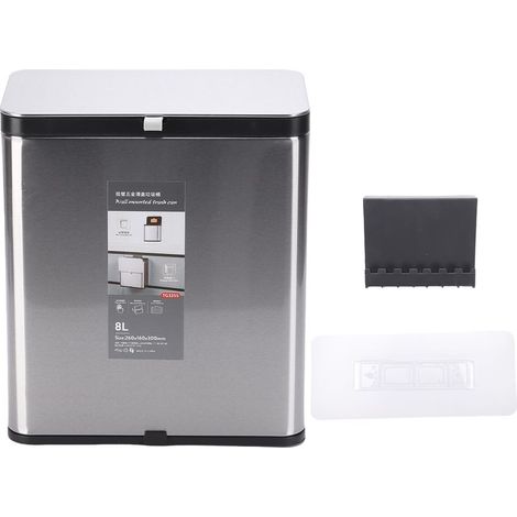 Poubelle Inox 8L Double Ouverture - Design Carré Moderne, Couvercle Coulissant ou Rabattable, Anti-Empreintes - Pour Cuisine, Bureau, Salle de Bain - Acier Inoxydable - 30 cm (1/5)