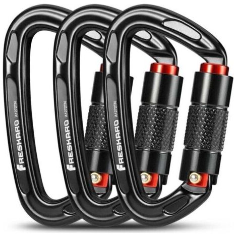 Mousqueton escalade Suspension/sécurité 25kN, CE certifié, 10cm noir/gris Alpinistes, propriétaires de hamac/chien (1/4)