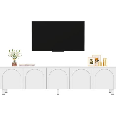 Pour petits et grands salons, meuble TV bas 180 cm avec 5 portes, design arche et rangement avec passe-câbles (1/5)