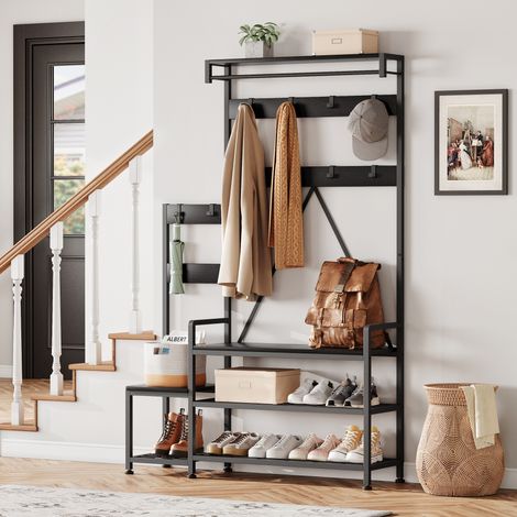 Hallway Shelf - with Shelf - Black, Particle Board & Metal - for Entryway, Corridor, Mudroom (1/5)