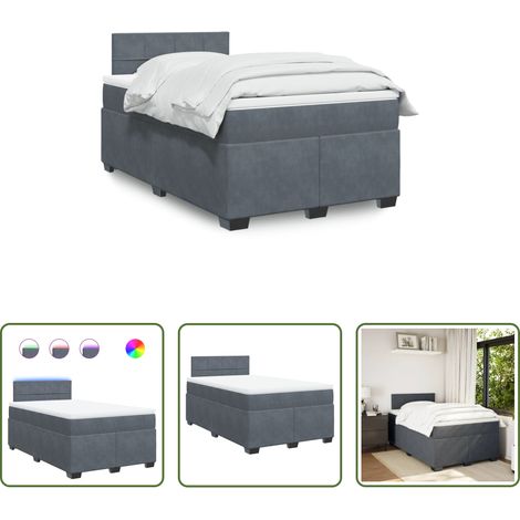 vidaXL LED-Beleuchtung - Boxspringbett mit Matratze Dunkelgrau 120x200 cm Samt (1/5)